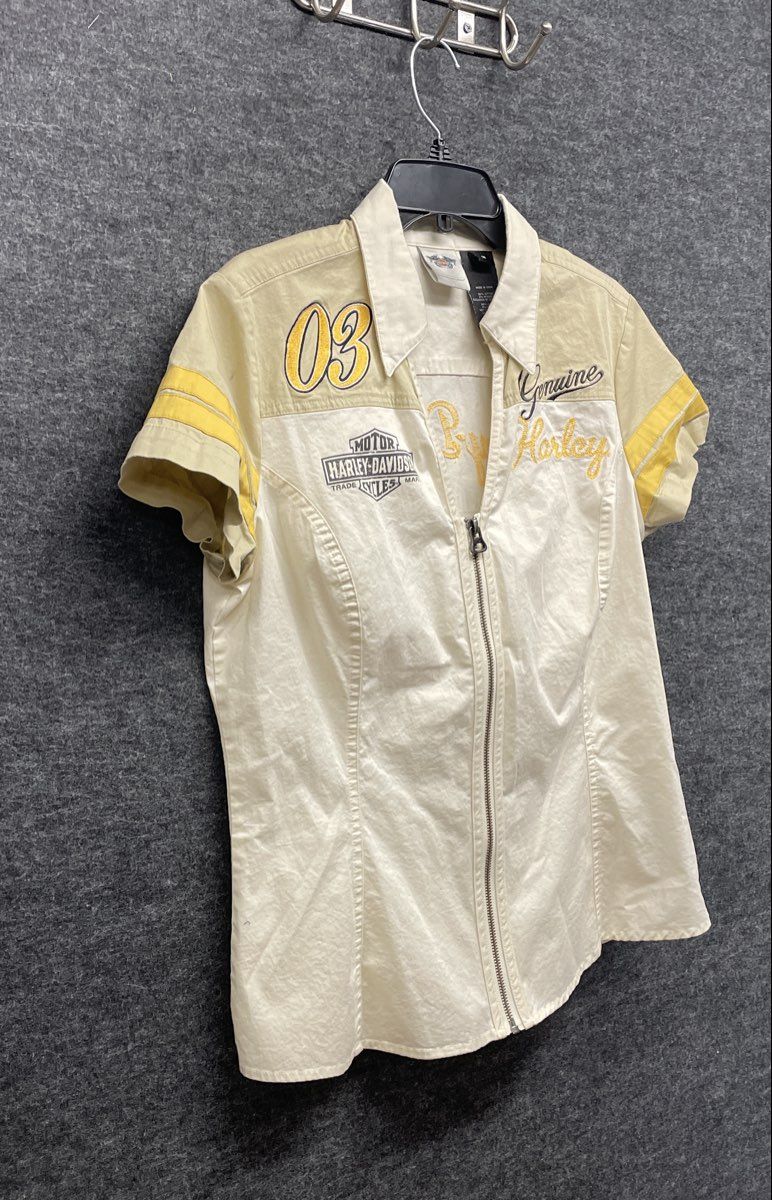Vintage 2000s Harley-Davidson Women's Embroidered Zip Up Mechanic Shirt Sz M