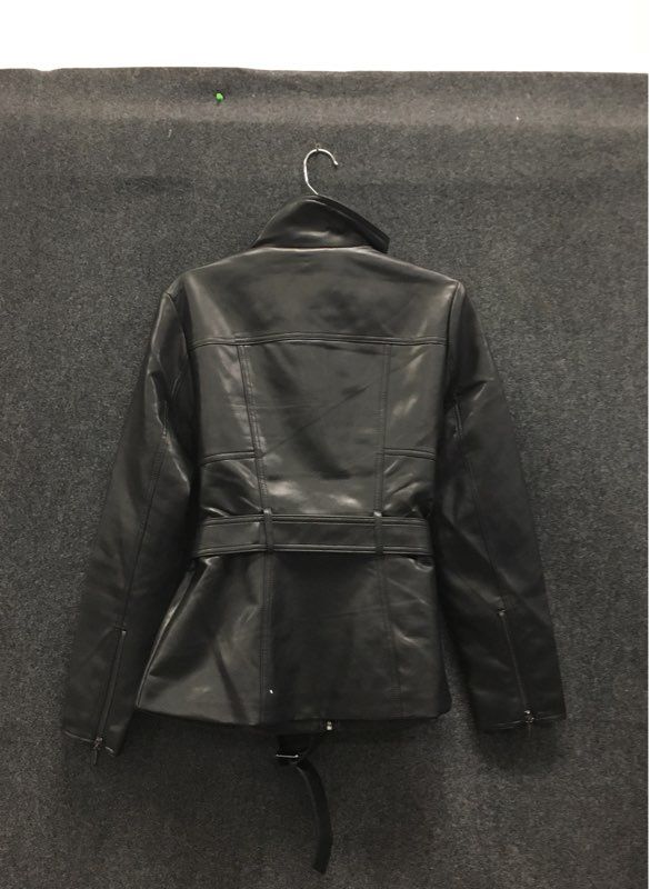 Kenneth Cole New York Women's Faux Leather Moto Jacket Black Belted NWT Sz S