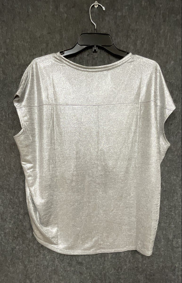 White House Black Market Women's Silver Metallic V-Neck Cap Sleeve Top NWT Sz M