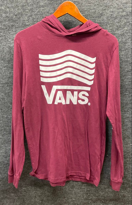 Vans Men's Maroon Red Long Sleeve Hoodie T-Shirt Off The Wall Graphic Sz S
