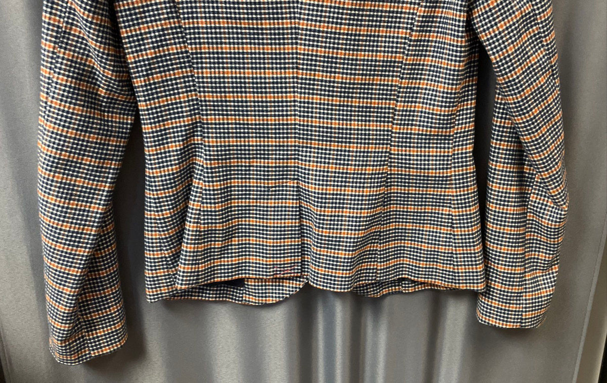 Merona Women's Blue Tan Plaid Wool Blend Blazer Jacket Sz 2