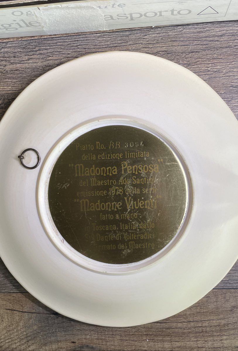 Di Volteradici Pensive Madonna Alabaster Collector Plate 1978 A. Santini IOB