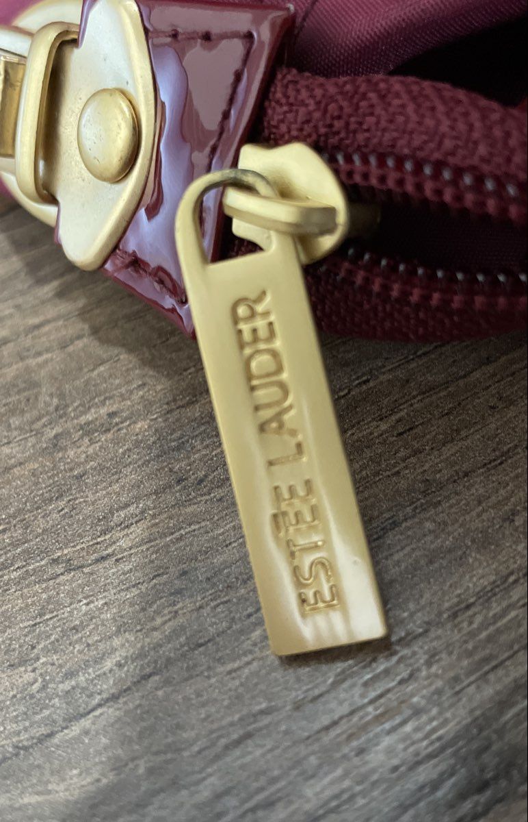 Estee Lauder Purple Burgundy Nylon Weekender Travel Tote Bag Gold Hardware