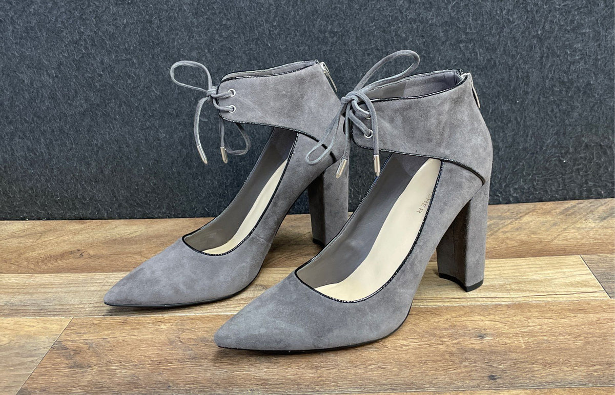 Marc Fisher Jasmyn Gray Multi Suede Pointed Toe Block Heel Pumps Size 9.5
