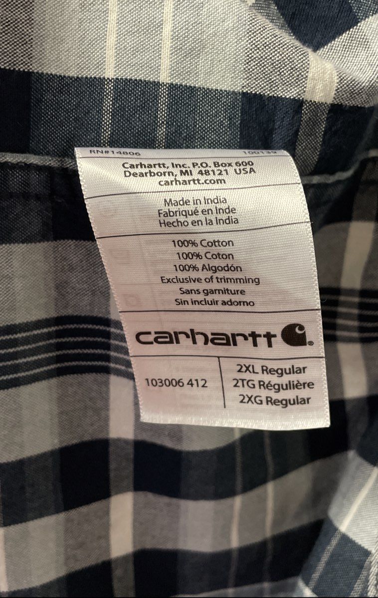 Carhartt Men's Relaxed Fit Short Sleeve Plaid Button Shirt Navy Sz 2XL