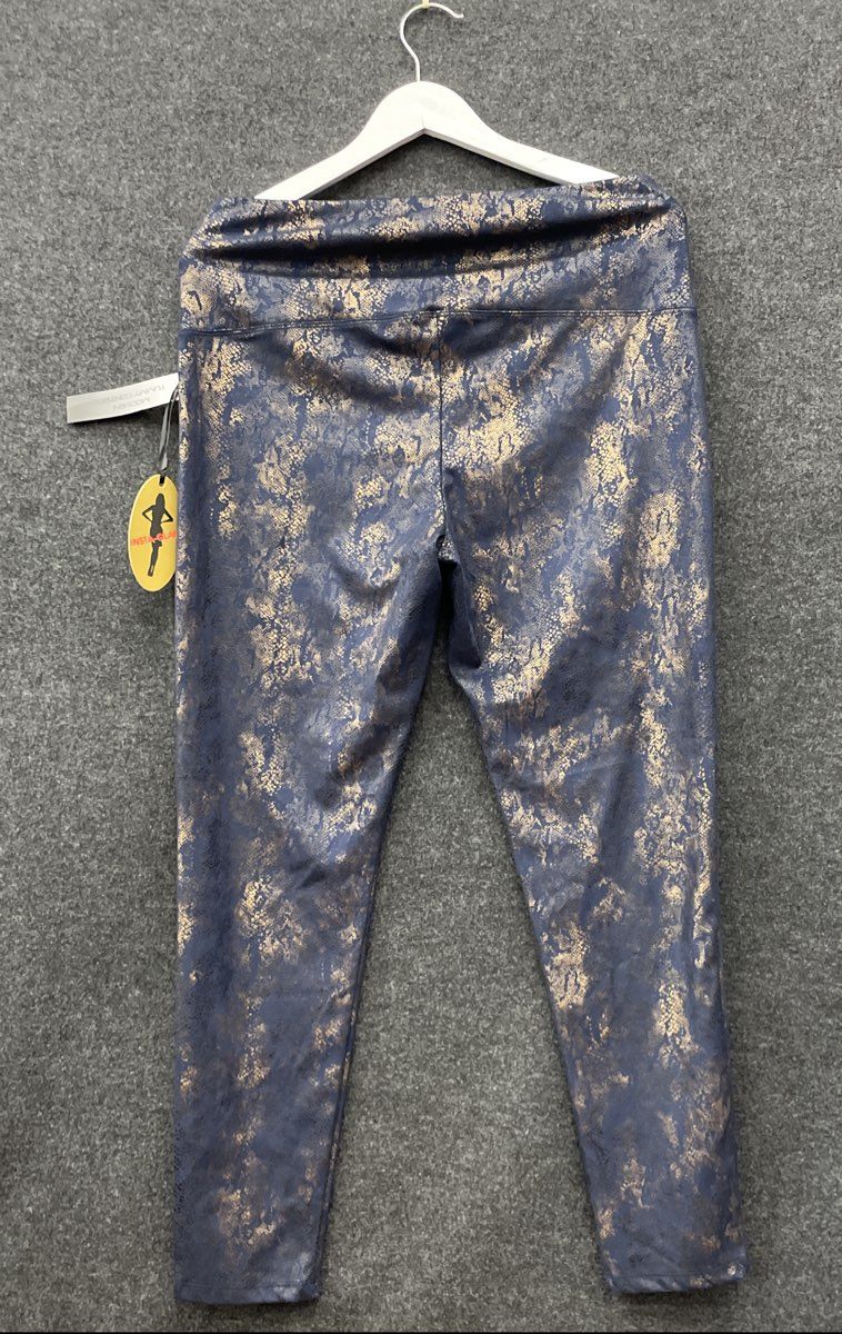 Mono B Black Gold Snake Foil Print High-Waist Tummy Control Leggings Sz L NWT