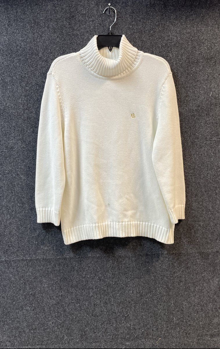 Lauren Ralph Lauren Women's White Turtleneck Sweater Embroidered Logo Sz L/XL