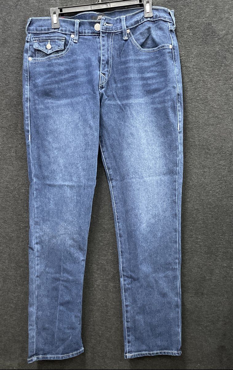 True Religion Men's Geno Relaxed Slim Jeans Blue Flap Pocket Size 34