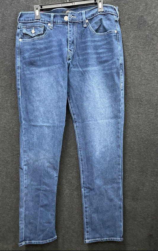 True Religion Men's Geno Relaxed Slim Jeans Blue Flap Pocket Size 34