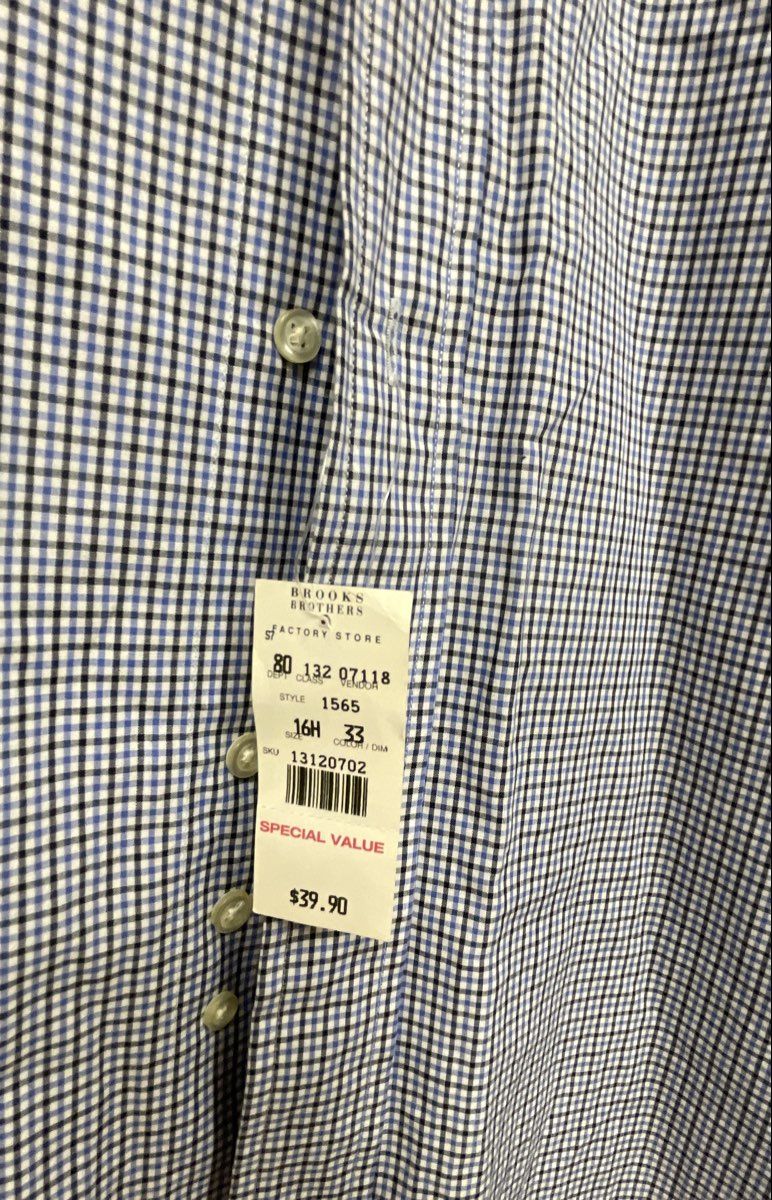 Brooks Brothers Men's Button Down Shirt Blue Check Long Sleeve NWT Sz 16.5 33