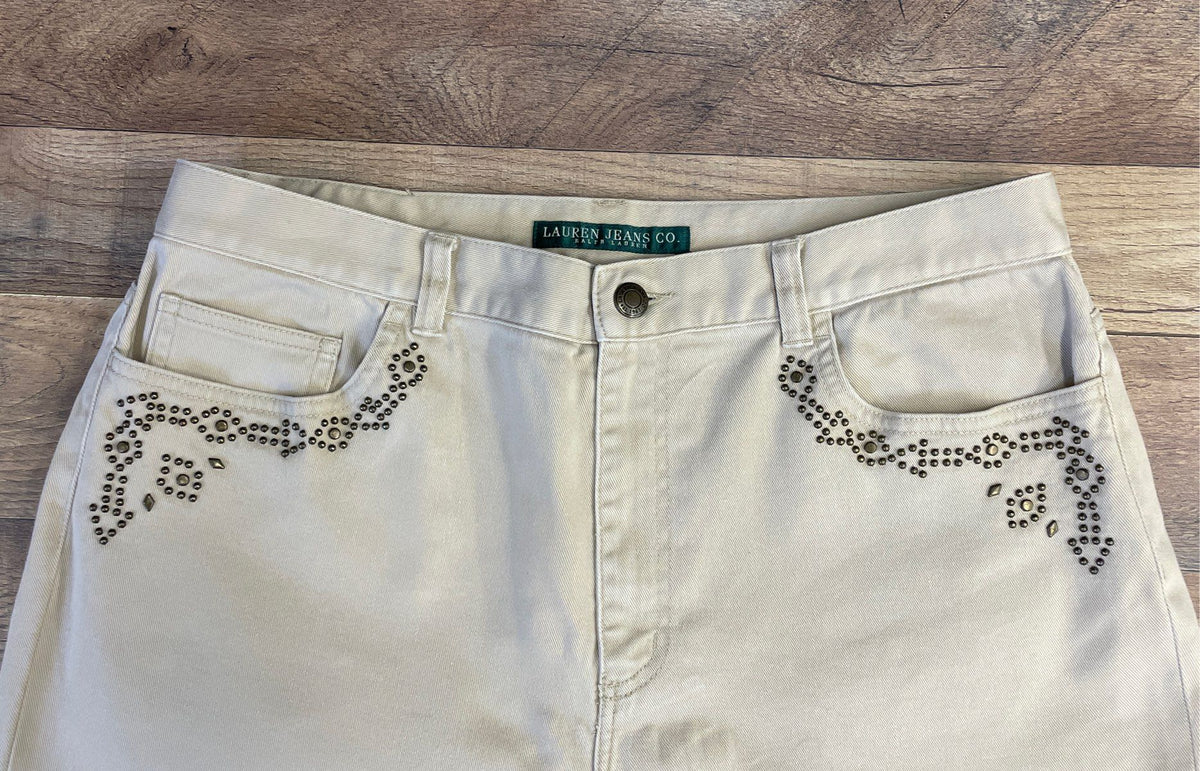 Vintage Y2K Lauren Jeans Co Ralph Lauren Women's Beige Studded Jeans Sz 12