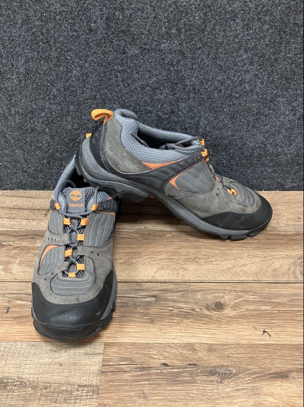 Timberland Grey Orange Leather Mesh Low Top Hiking Trail Shoes Men's Size 12