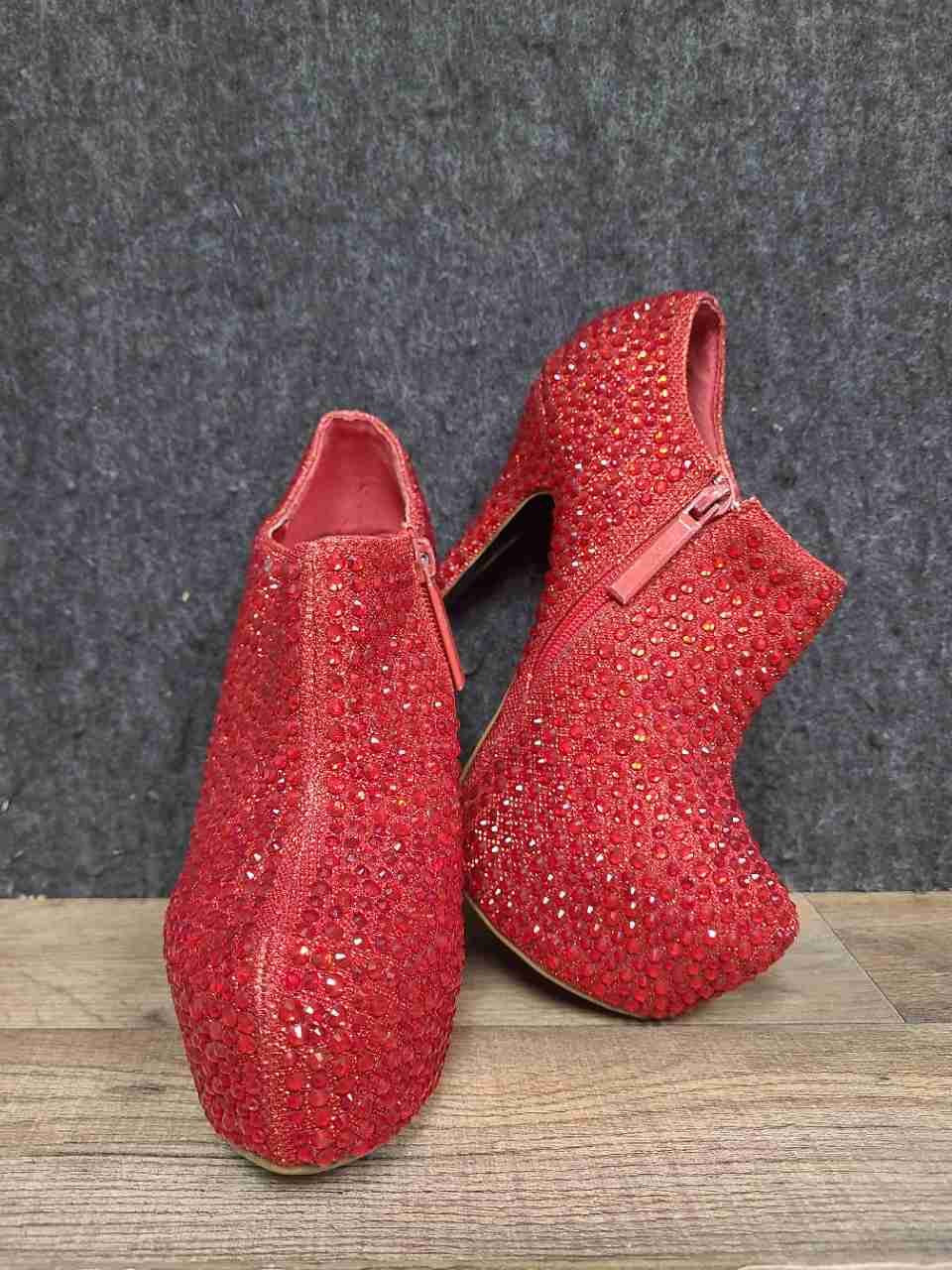 Belle Luna Red Rhinestone Studded Platform Ankle Boots Women's Size 7.5