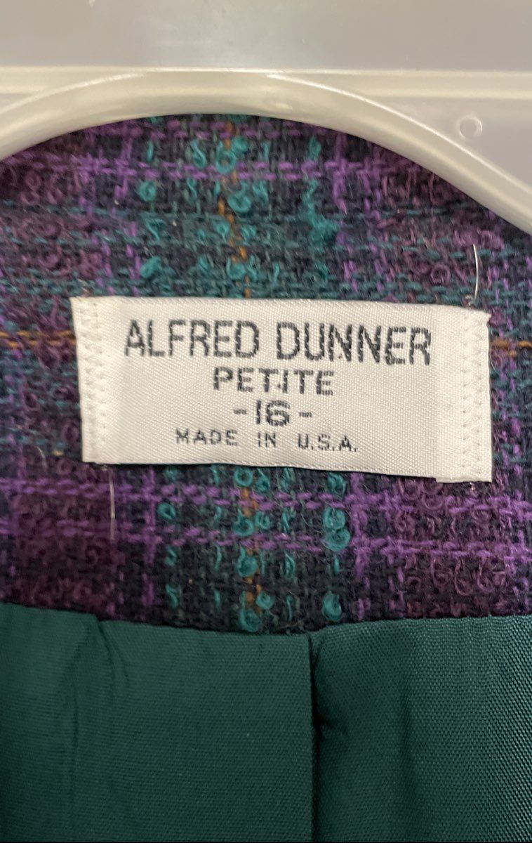 Vintage 90s Alfred Dunner Women's Purple Green Plaid Wool Blazer Sz 16 Petite