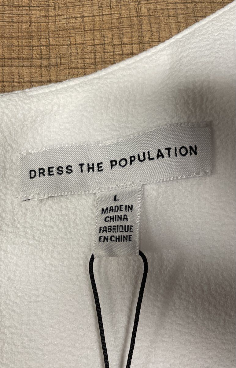 Dress The Population Women's White Ruffle Hem Mini Dress Sleeveless NWT Sz L