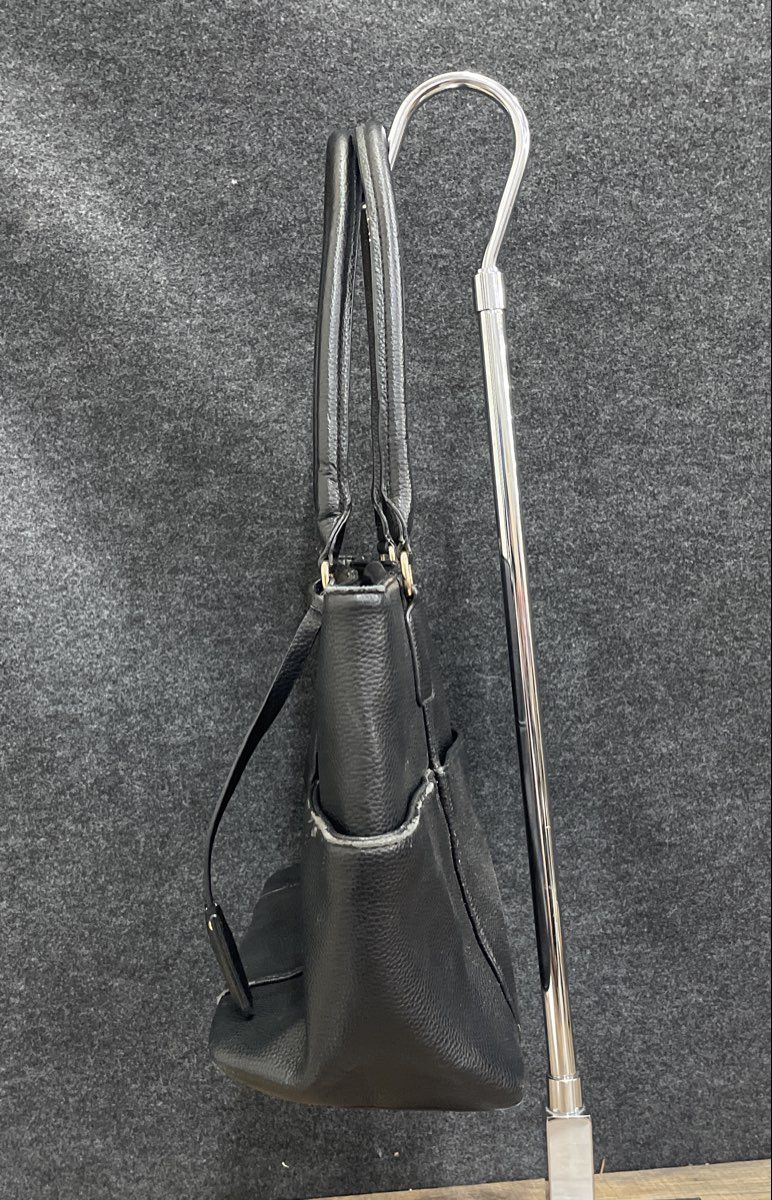 Signature Black Leather Pebbled Tote Bag Large Gold Hardware Side Pockets