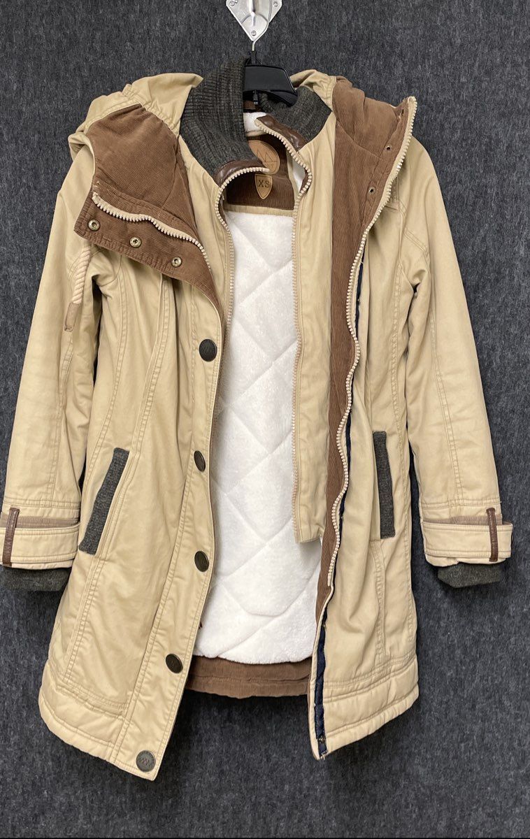 Black Rivet Women's Explorer Coat Khaki Faux Fur Lined Corduroy Hooded XS