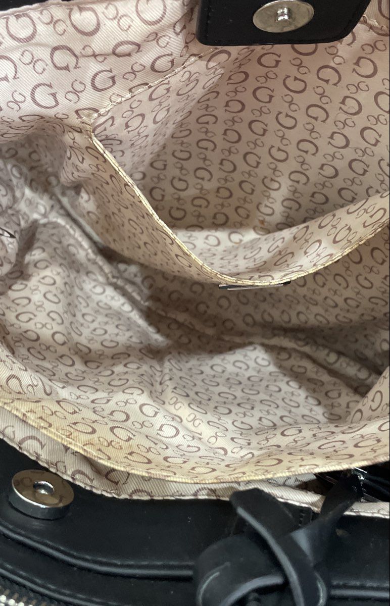 Guess Black Monogram Embossed Leather Tote Bag Large Silver Hardware