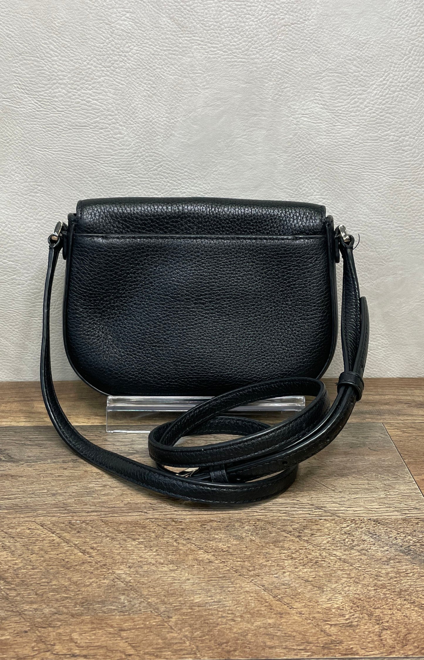 Kate Spade Black Pebbled Leather Small Flap Crossbody Bag Silver Hardware