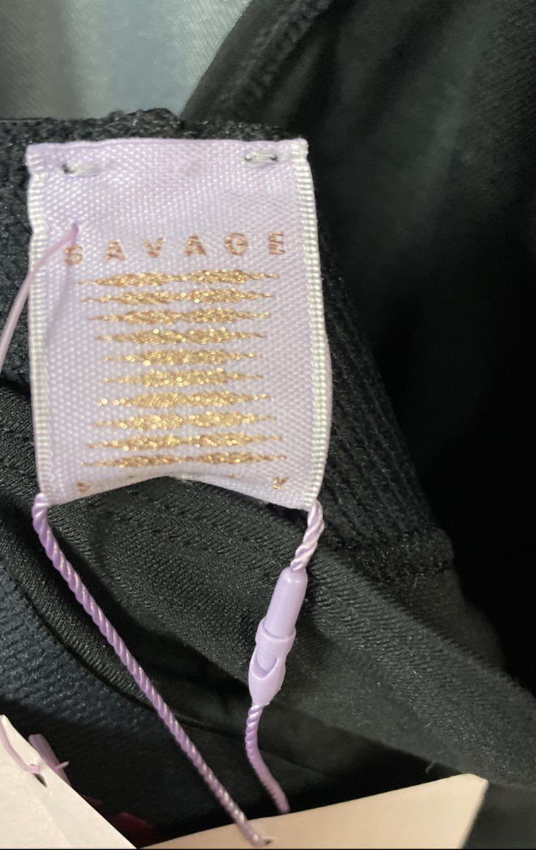Savage X Fenty Women's Black Halter Deep V Bodysuit Iridescent Logo Sz S NWT