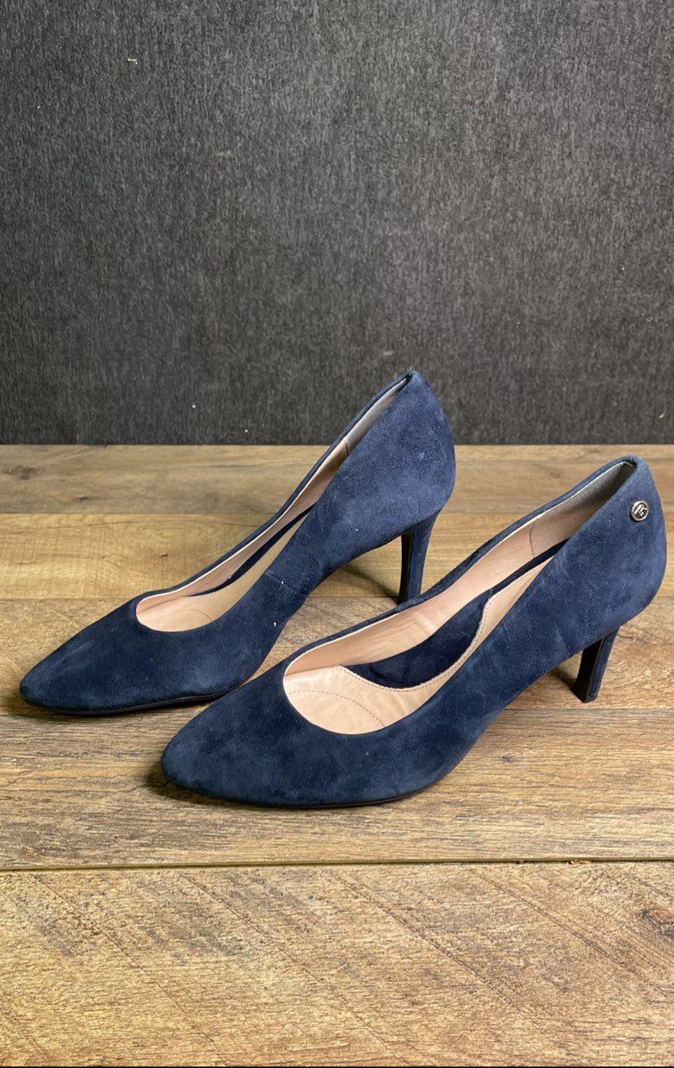 Taryn Rose Navy Blue Suede Pointed Toe Stiletto Pump Heels Women's Size 8