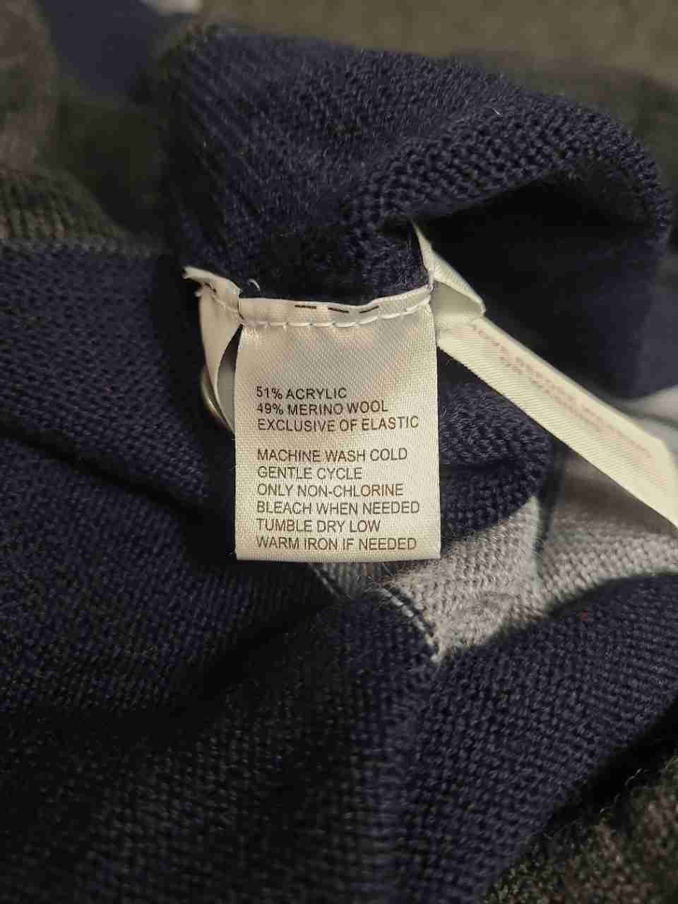 Loft Women's Knit Dress Navy Gray Striped Merino Wool Tab Sleeve Size L