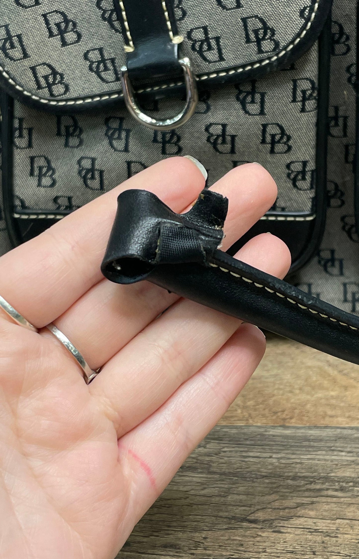Dooney & Bourke Black Monogram Signature Satchel Bag Silver Hardware Vintage