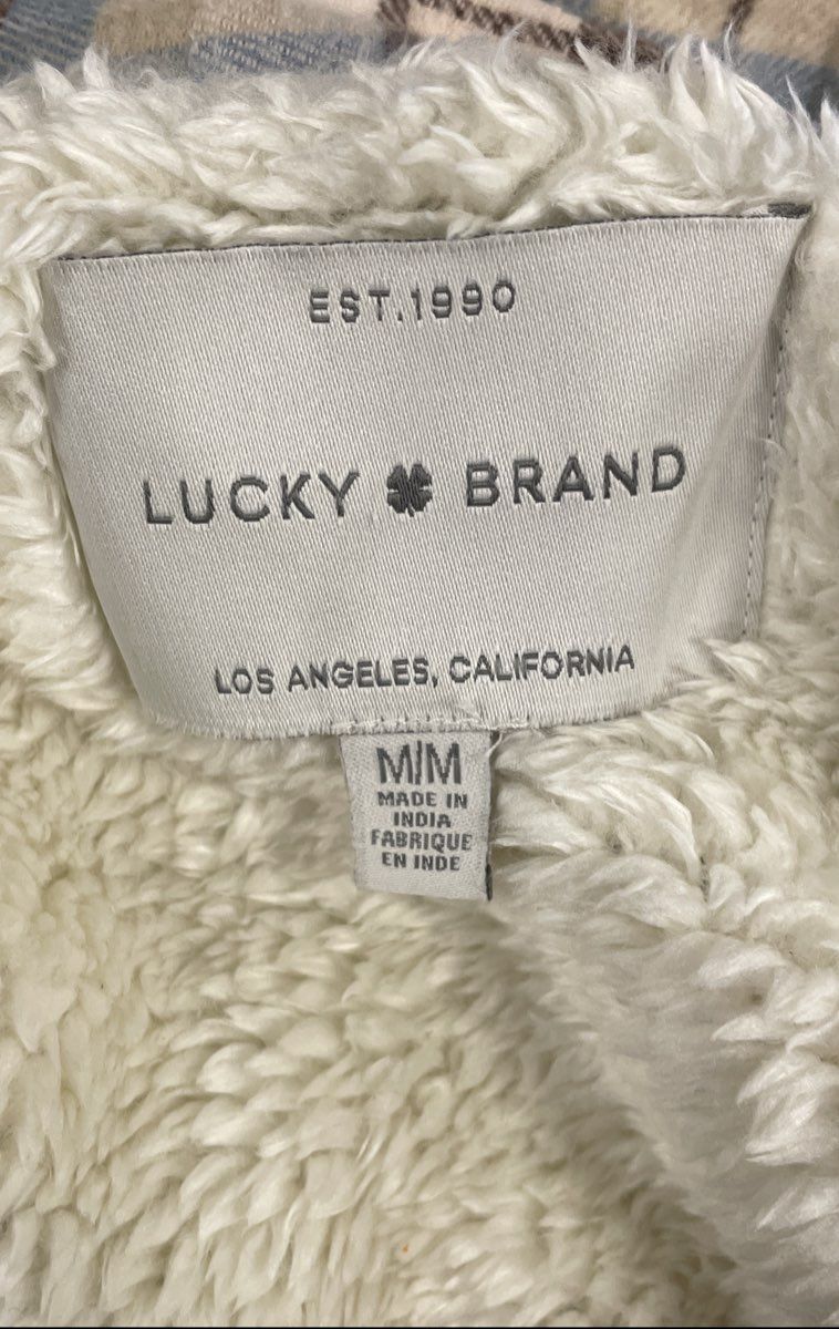 Lucky Brand Women's Blue Plaid Sherpa Lined Hooded Shacket Jacket Sz M