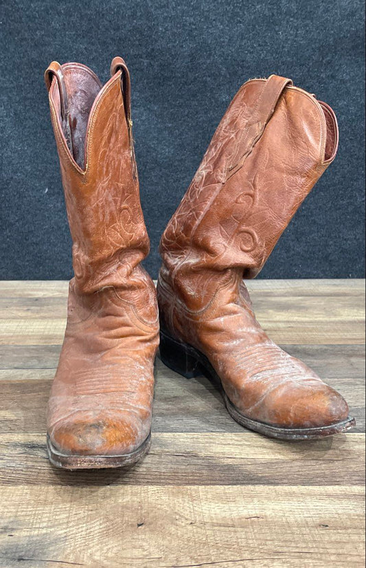 Vintage Neolite Tan Leather Western Stitched Cowboy Boots Size 12" Outsole