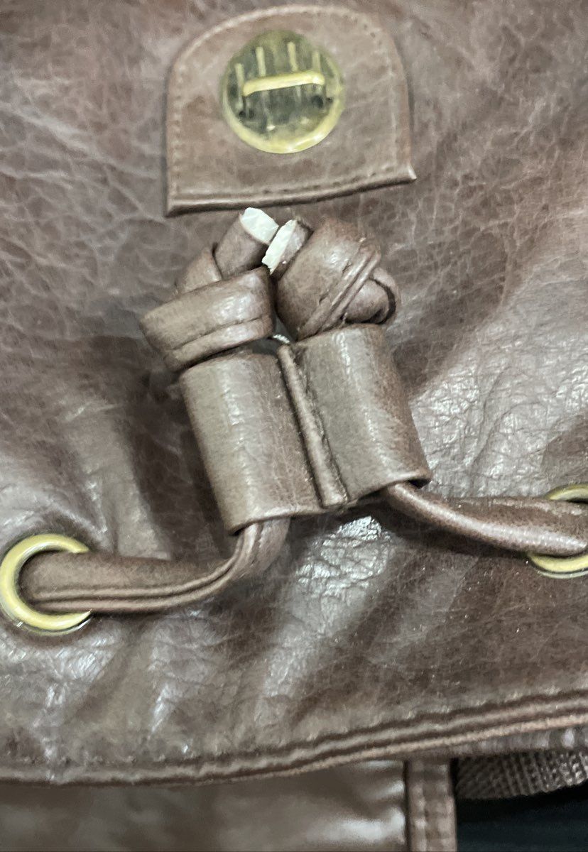 Mt. Ridge Brown Leather Drawstring Backpack Front Zip Pocket Large