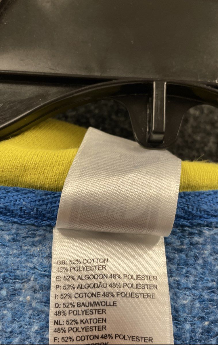 The North Face Men's Heathered Blue Hoodie Graphic Logo Yellow Drawstring Sz L