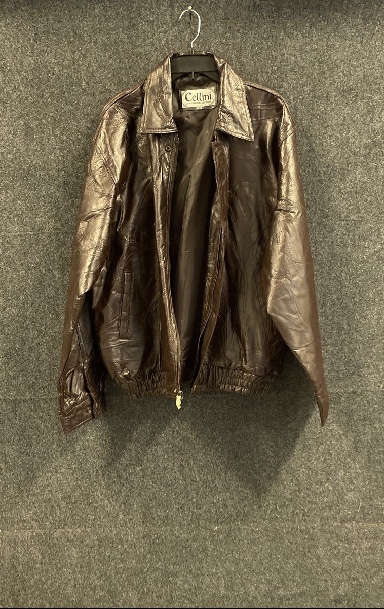 Vintage 90s Cellini Men's Brown Patchwork Leather Bomber Jacket XL NWT