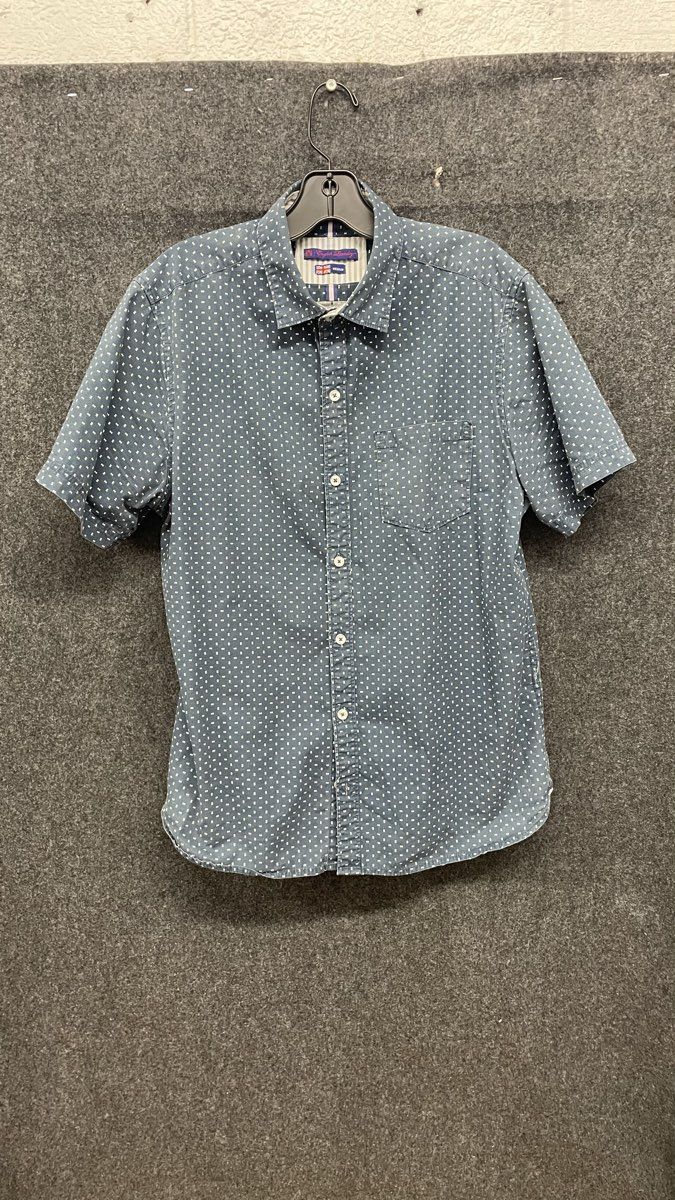 English Laundry Men's Blue Bowtie Pattern Short Sleeve Button Up Shirt Sz M