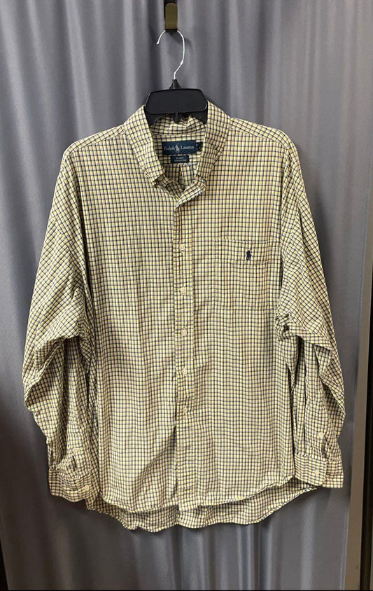 Ralph Lauren Men's Yellow Blue Plaid Blake Button Down Shirt Cotton Sz XXL