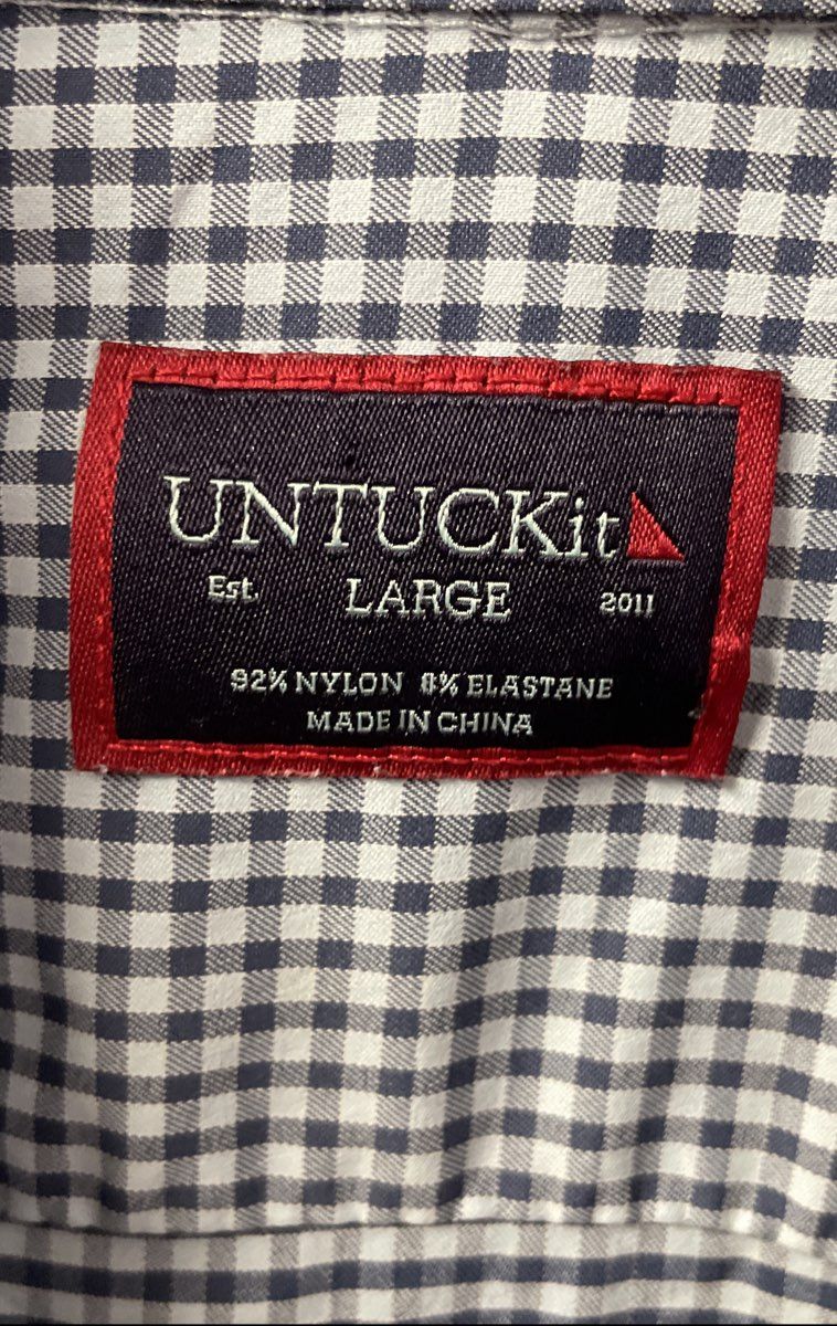 UNTUCKit Men's Blue White Gingham Plaid Short Sleeve Button Down Shirt Sz L