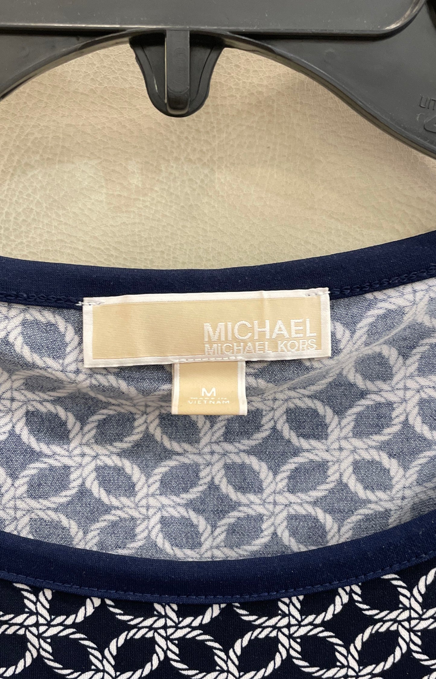 Michael Kors Women's Navy Blue White Geometric Rope Print Cap Sleeve Dress Sz M