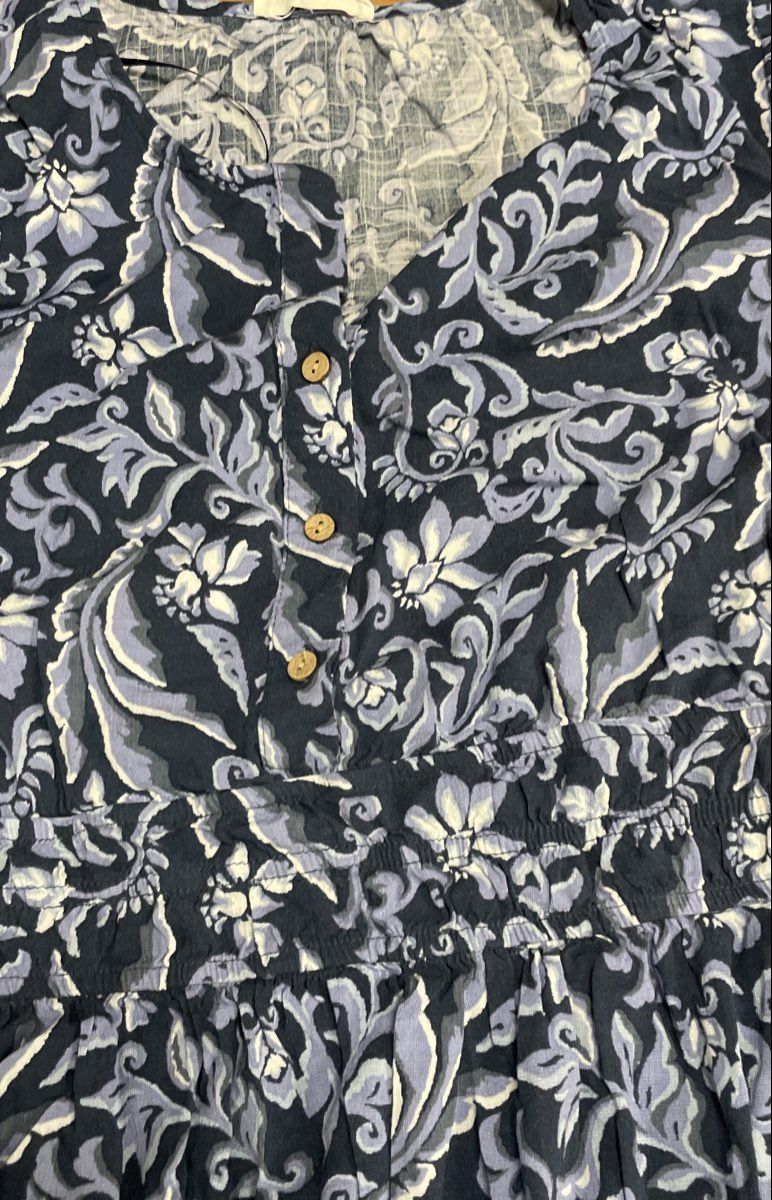 Lucky Brand Women's Blue Floral Paisley Smocked Waist Button Front Dress Sz XXL