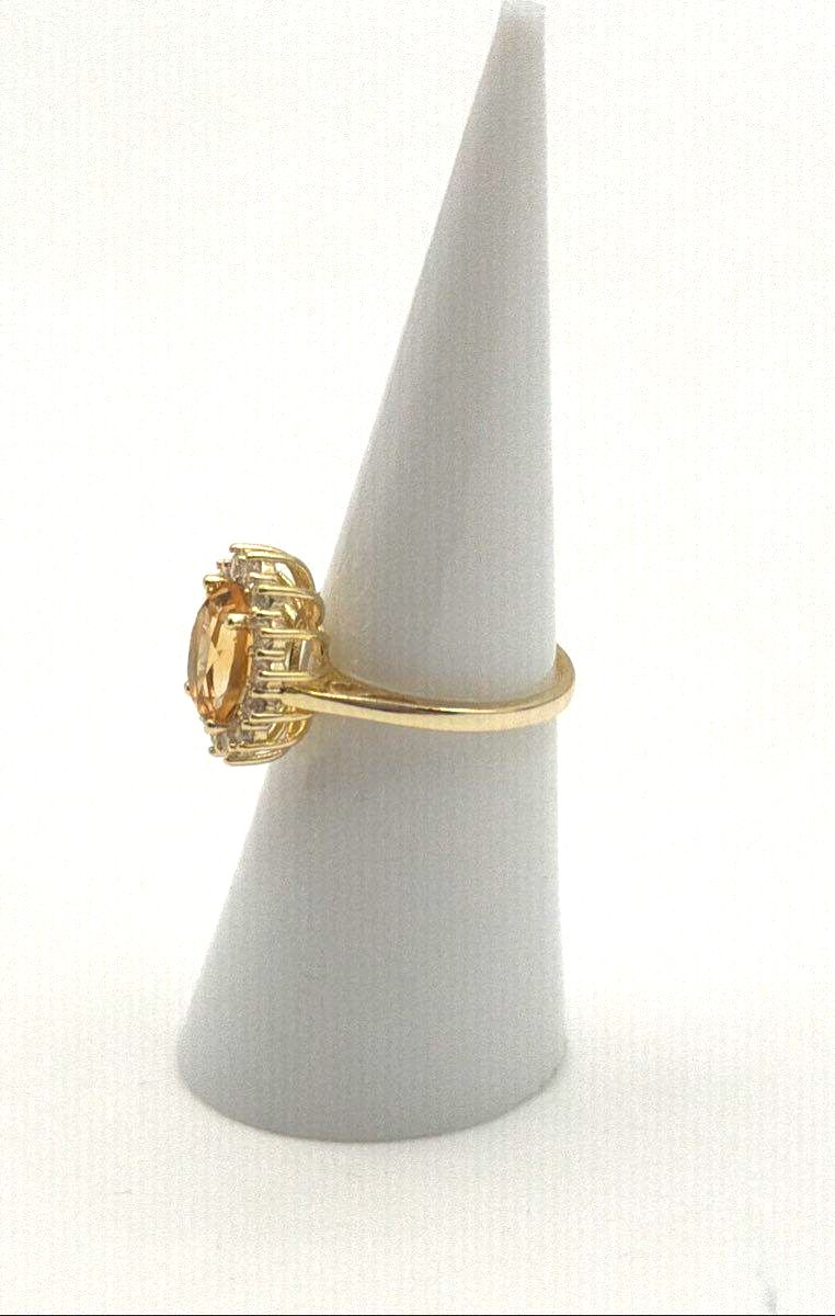 Gold Plated 925 Sterling Silver Yellow Sapphire W/ CZ Halo Ring 2.8g