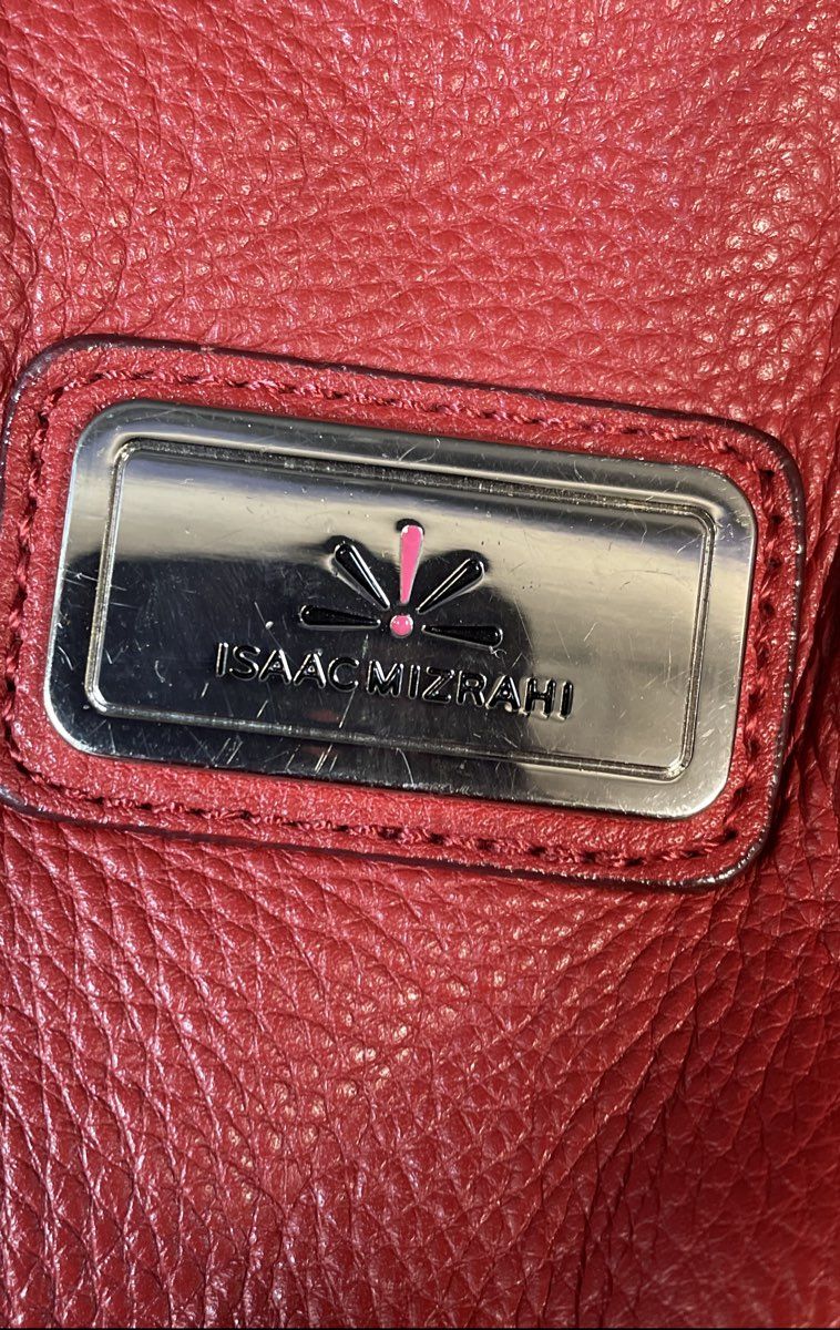 Isaac Mizrahi Red Pebbled Leather Shoulder Bag Purse Silver Hardware