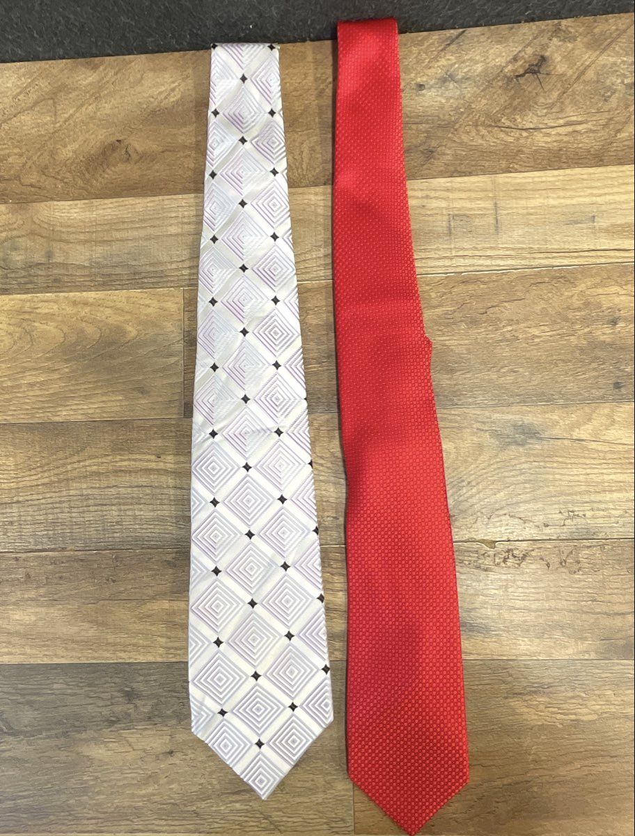 Steve Harvey Men's Necktie Lot of 2 White Geometric Silk Red Microfiber Dotted