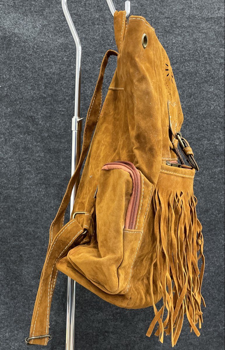 Unbranded Brown Faux Suede Fringe Tassel Boho Backpack Large