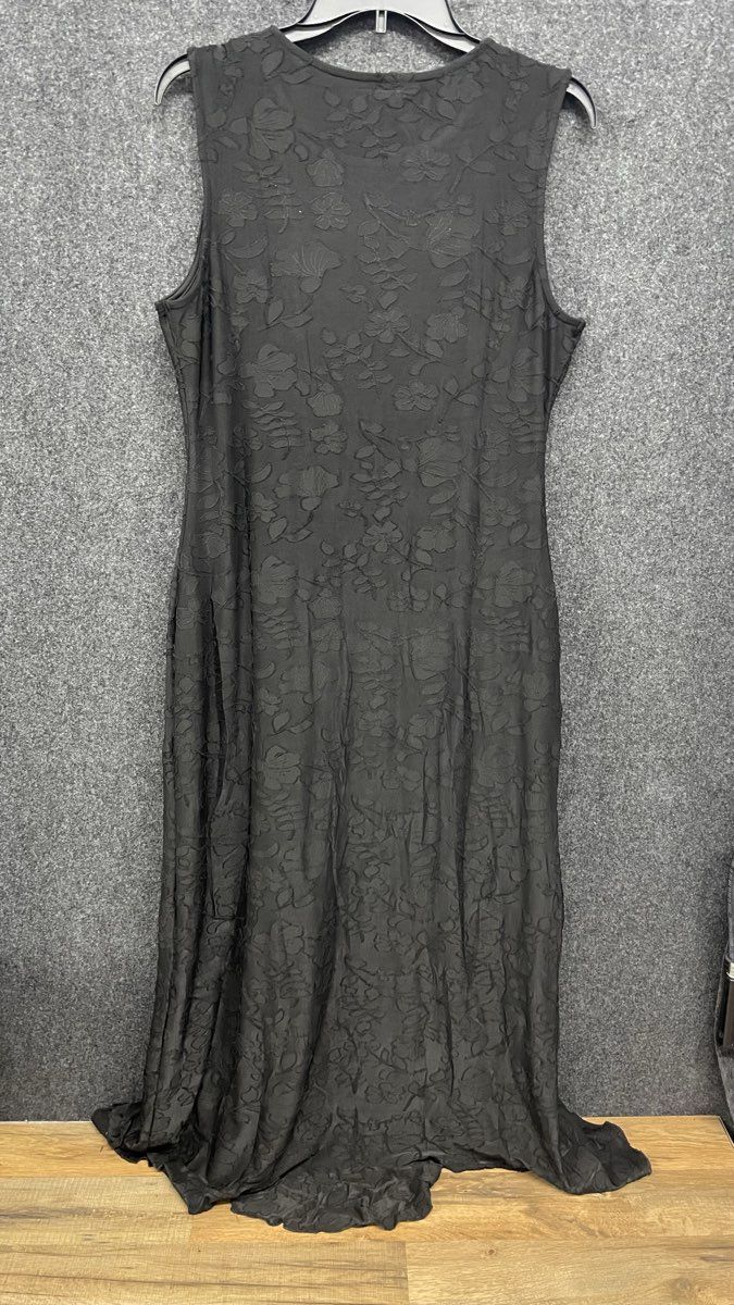 MEROKEETY Women's Black Floral Textured Ruffle Sleeveless Maxi Dress Sz XL NWT