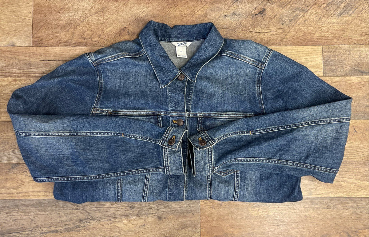 Duluth Trading Co Women's Blue Stretch Denim Trucker Jacket Sz XL