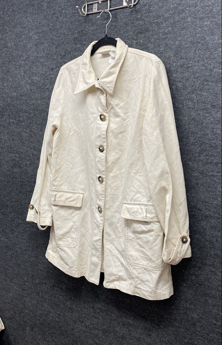 Vintage Liz Claiborne Lizwear Jeans White Cotton Utility Barn Jacket Sz L