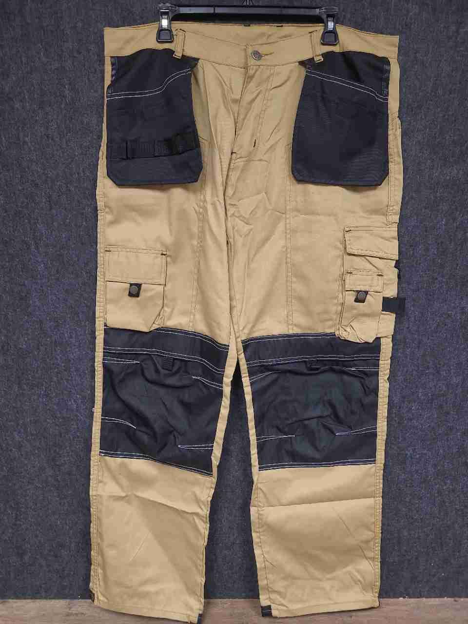 Fashio Men's Tan Black Utility Cargo Work Multi-Pocket Holster Pants Sz 40x32