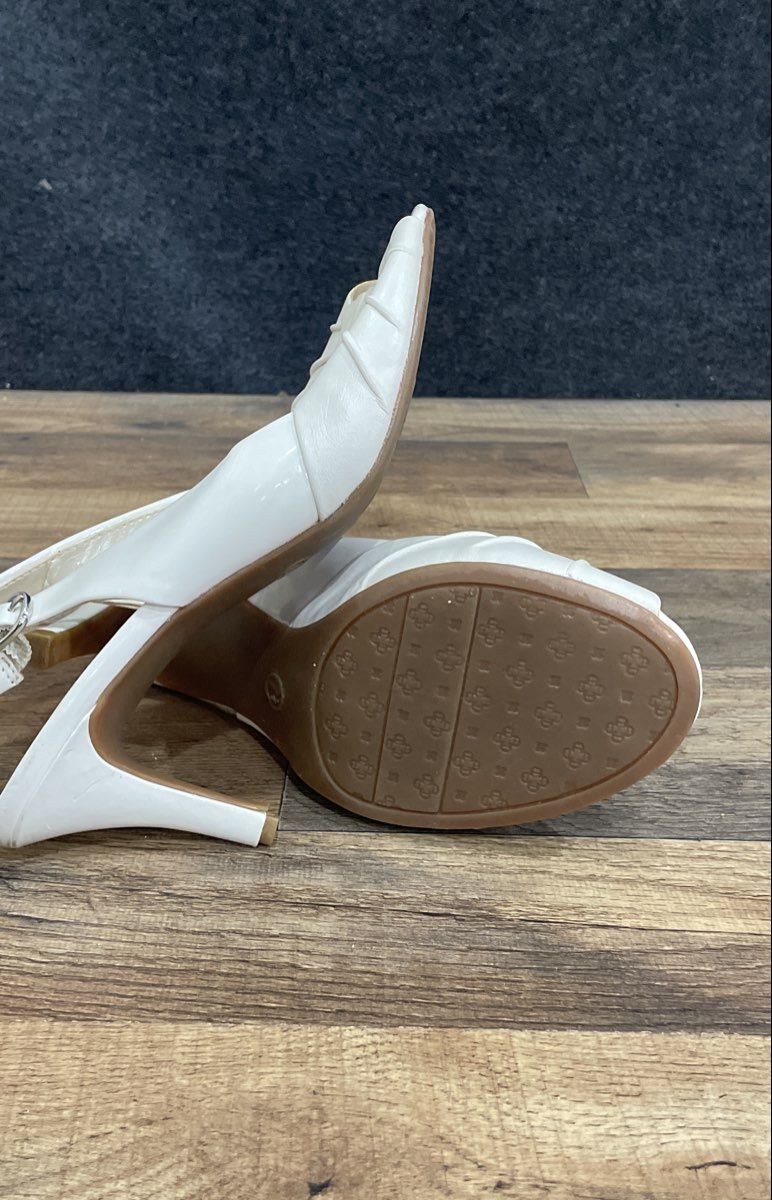 Etienne Aigner White Peep Toe Slingback Heels Women's Size 7.5
