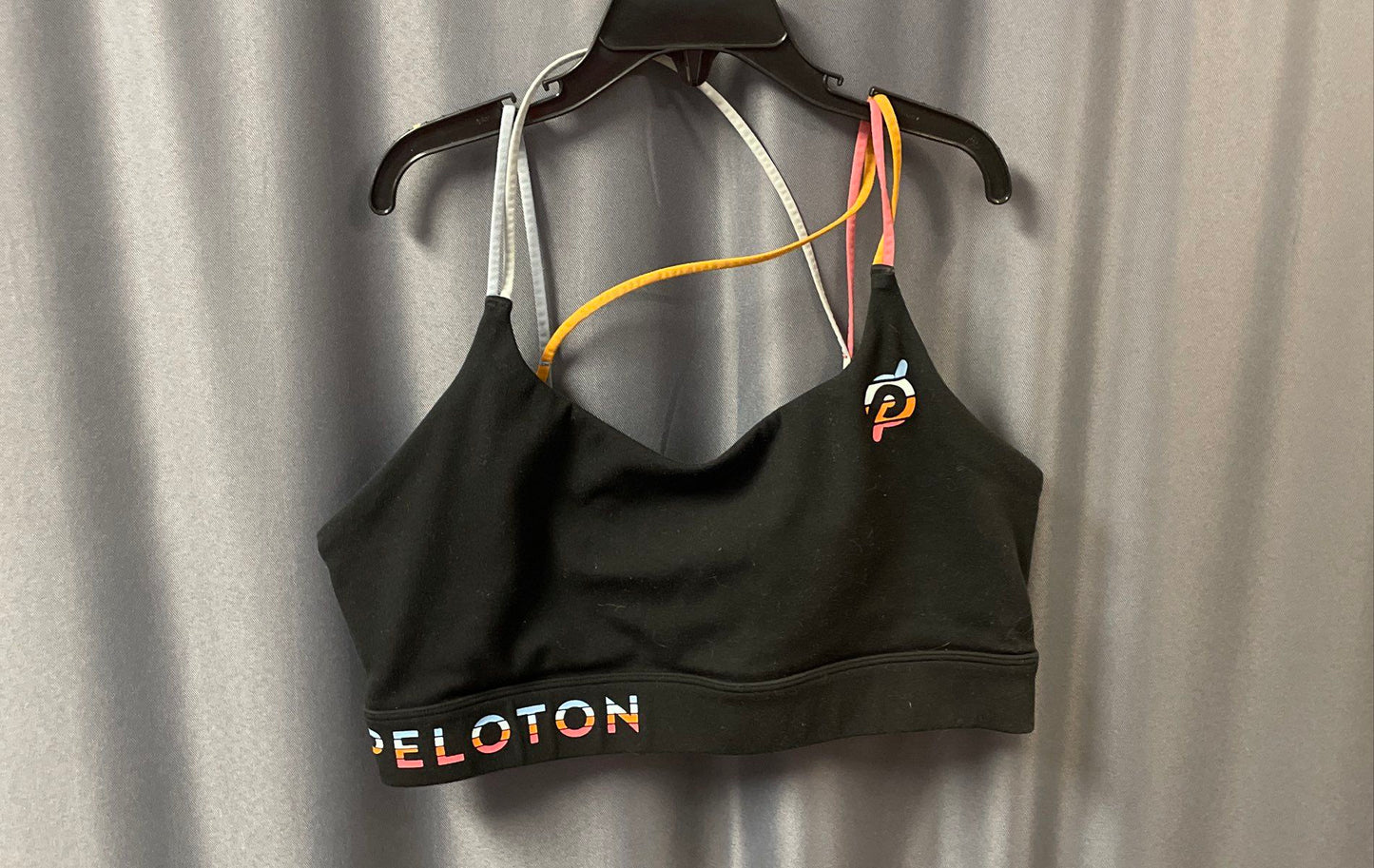 Peloton Women's Black Multi-Color Criss Cross Strap Sports Bra Workout Top Sz M