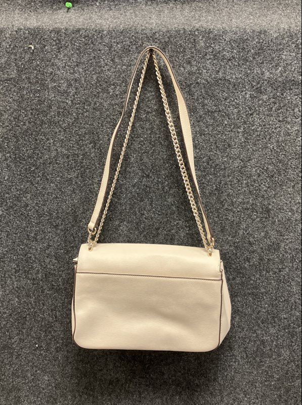 DKNY Off-White Textured Leather Flap Shoulder Bag Gold Tone Chain Strap