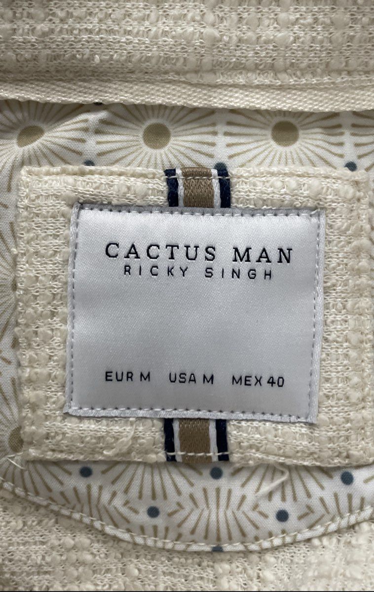 Cactus Man Men's Beige Textured Camp Collar Short Sleeve Shirt Size M NWT