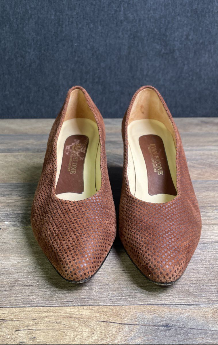 Vintage 80s Evan-Picone Brown Suede Textured Pointed Toe Pumps Heels Size 6